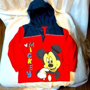 Mickey Mouse Disney Baby Hooded Long Sleeve Tee Red Blue Size 24M